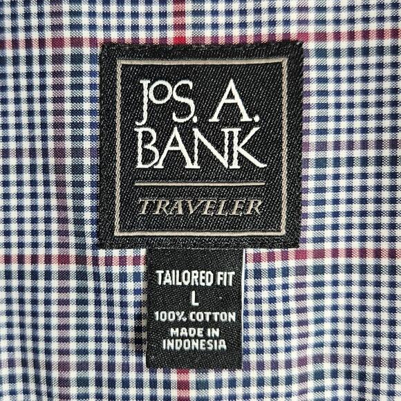 Jos. A. Bank Traveler Shirt Men's Large Blue Red Check Plaid Tailored Fit Preppy - Picture 3 of 9